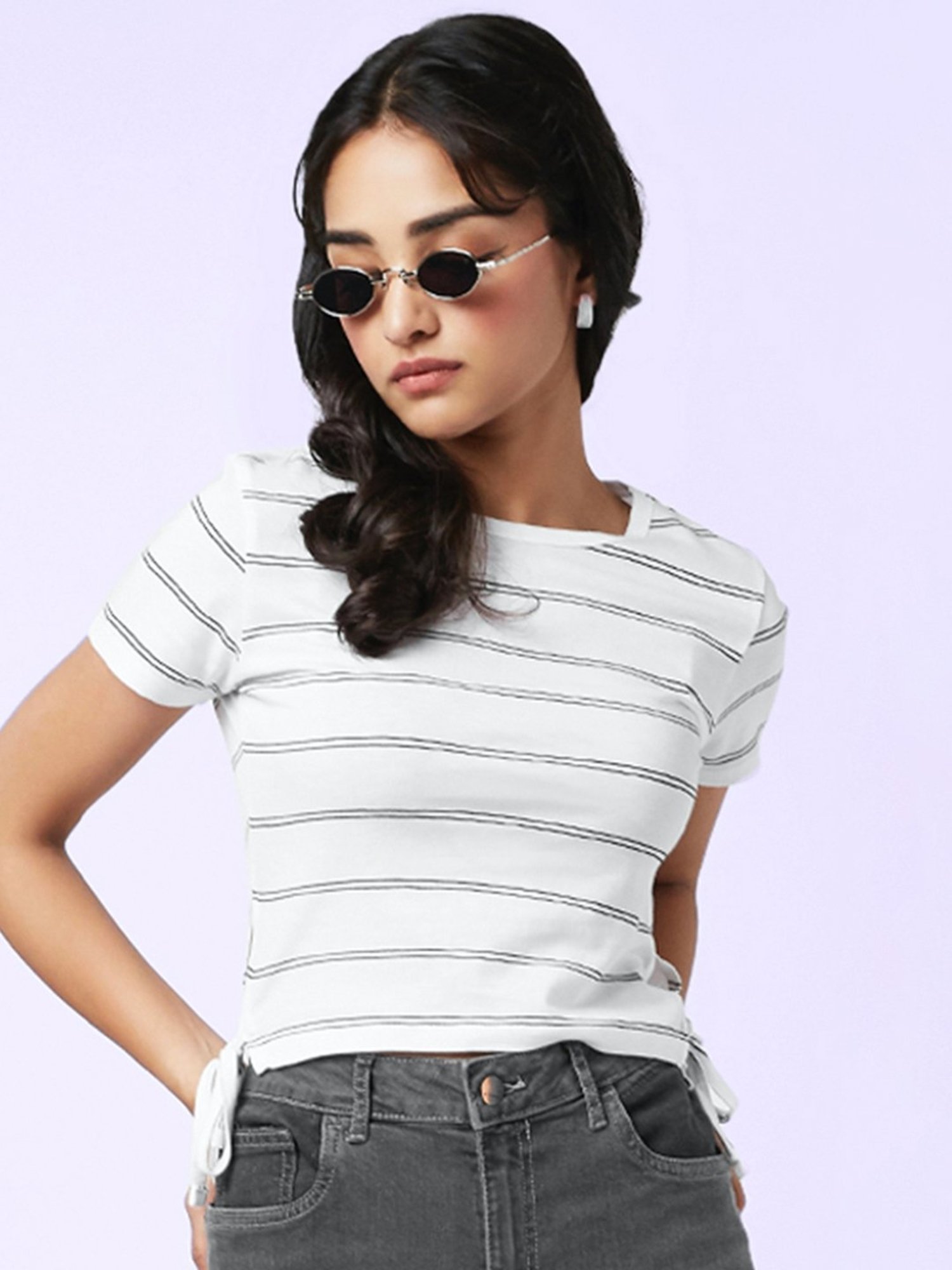 YU by Pantaloons Off-White Cotton Printed Top