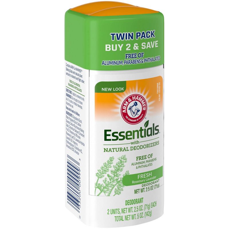 Arm & Hammer Essentials Solid Deodorant Fresh Wide Stick Twin Pack - 2.5oz/2pk