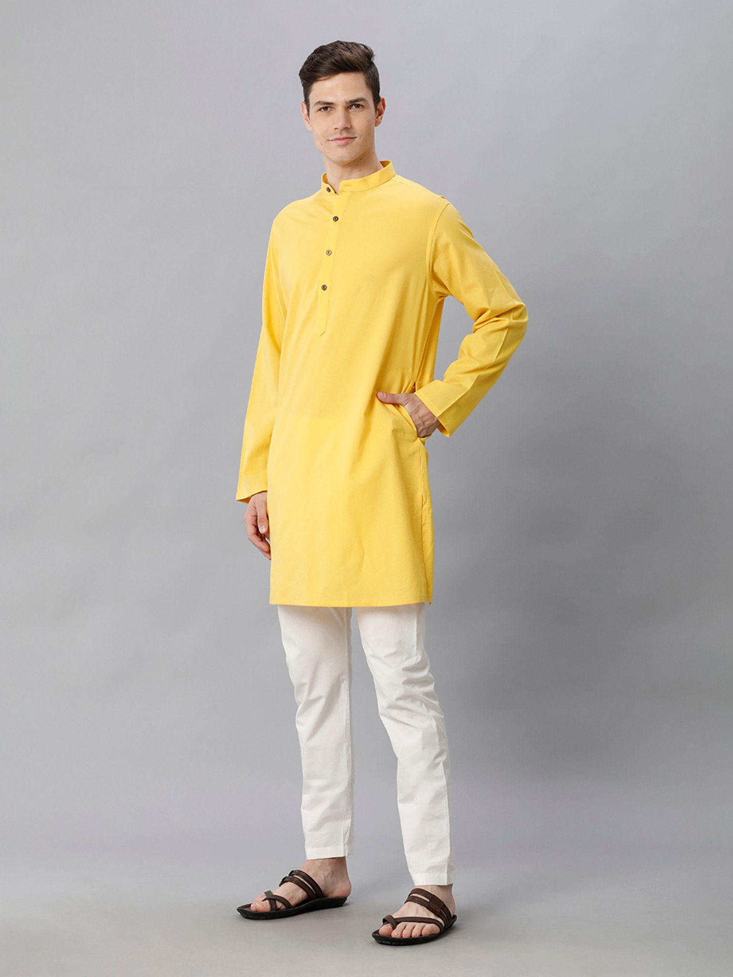 Manthan Fawn & White Regular Fit Kurta
