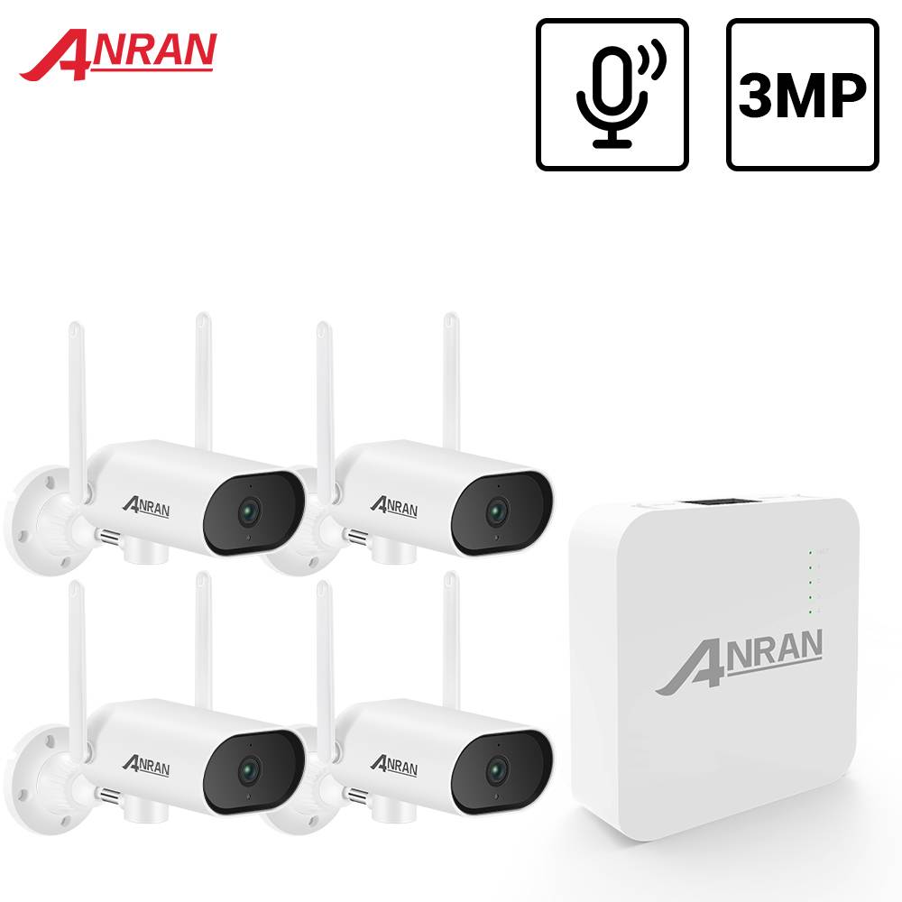 ANRAN Wireless Security Camera System, 4ch Mini NVR 3MP Ultra HD Outdoor WiFi Surveillance IP Cameras with One-Way Audio,Motion Alert, Remote View,Waterproof,Night Vision,128G SD Card
