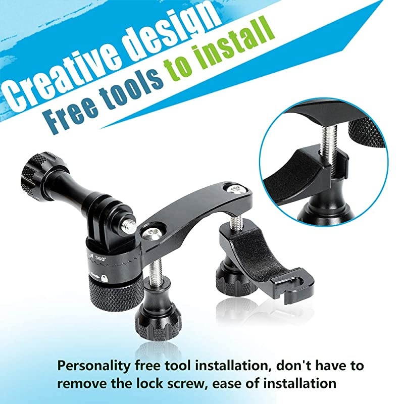 Version360&deg;Rotation and Lock Any Direction 0613inch AllAluminum BikeMotorcycle Handlebars Seat Post Ski Pole Mount for GoPro98Hero7HERO6 BlackHERO5 Black4HD DJI Osmo Action Cam