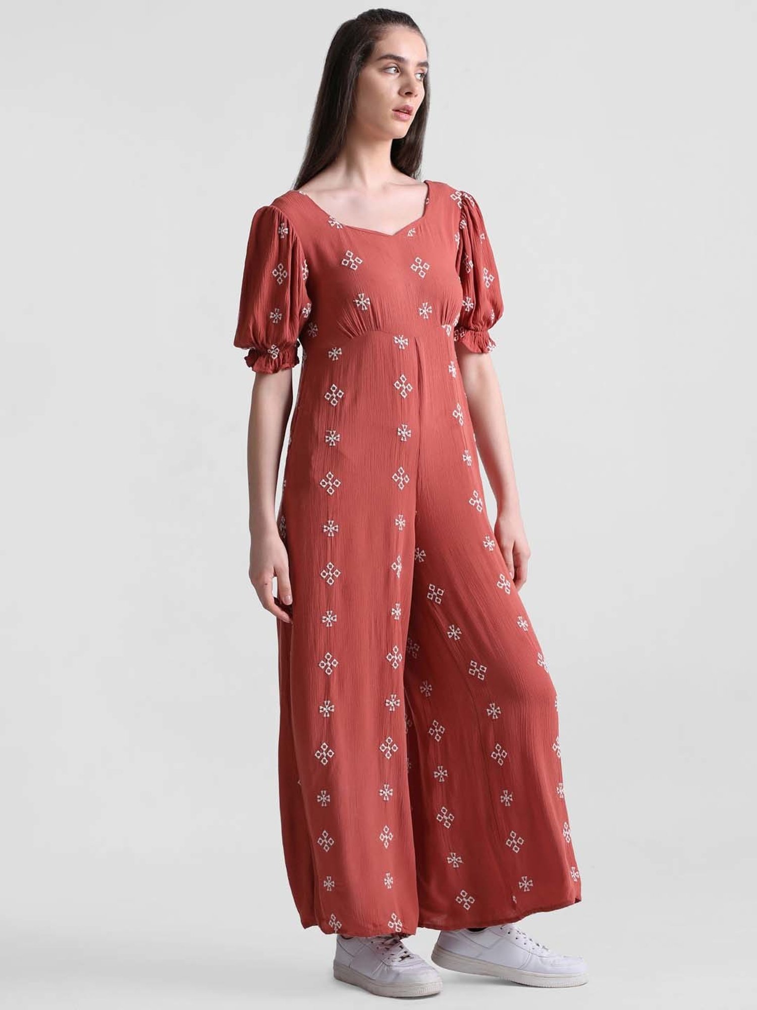 Only Brown Embroidered Jumpsuit