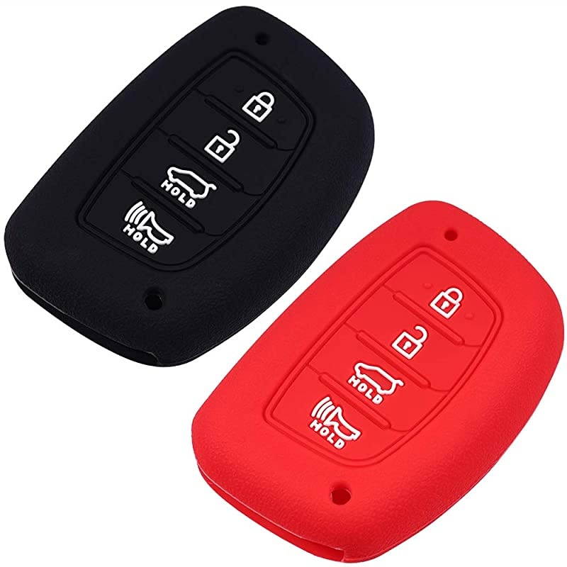 Pack of 2 Black Red Silicone Case Protector Key Fob Cover Fits 2015 2016 2017 2018 Hyundai Elantra Sonata Tucson I40 IX35 I45 Four Buttons SUV Smart Entry Remote Key Not Flip Key