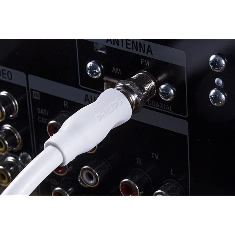 RG6 Dual Shield Coaxial Cable, 50 ft. Ideal for TV Antenna DVR VCR Satellite Cable, F-Type Connectors, 3Ghz Digital, White, SWV2176H/37