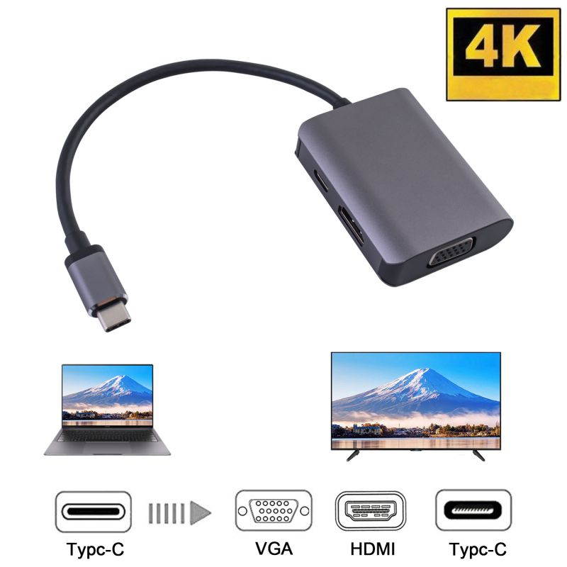 Mignova USB-C 3-in-1 Travel Hub, 4K HDMI, 1080P VGA, USB 3.0,Simple Plug and Play,Type C PD Adapter Converter