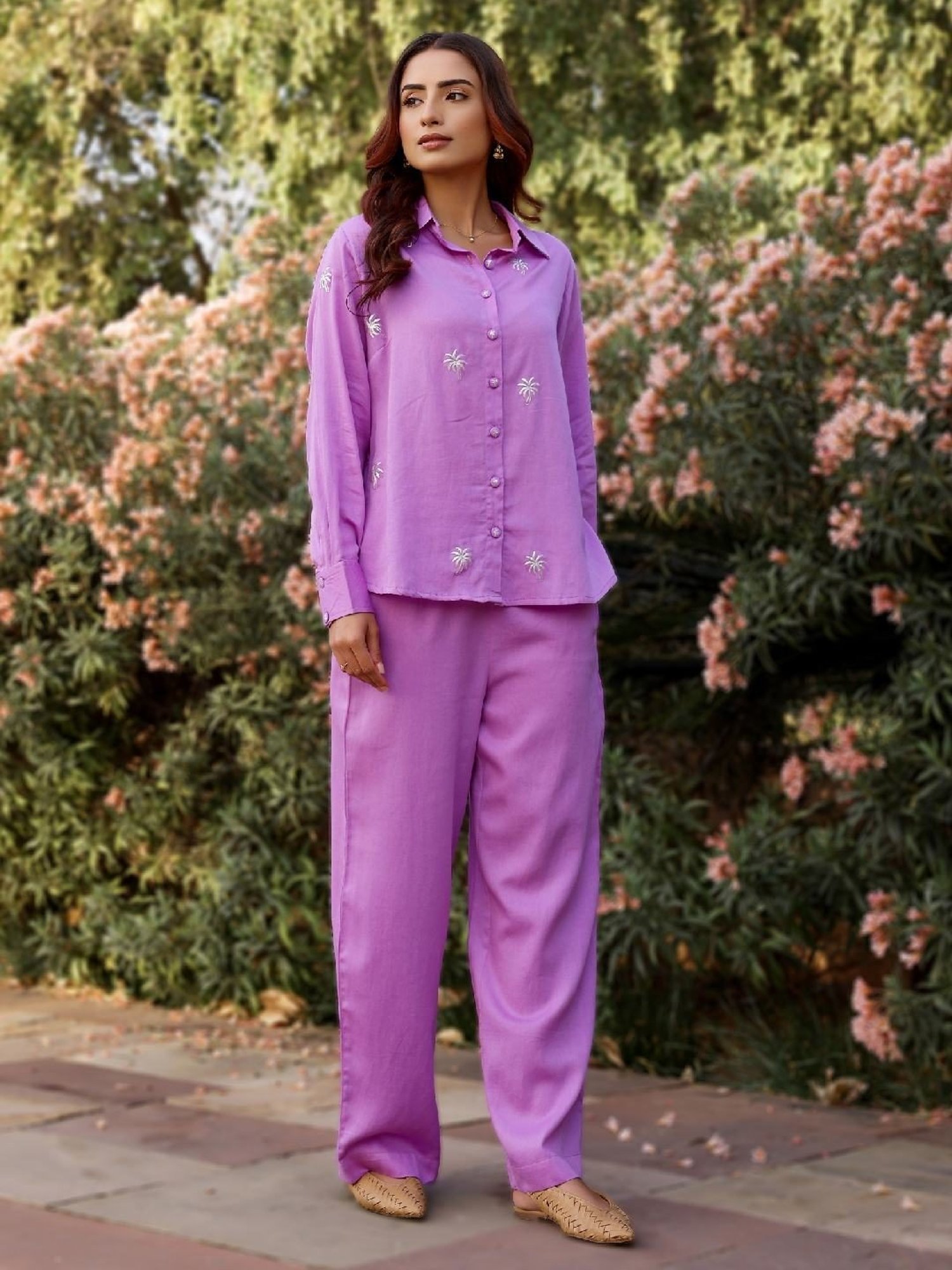 Gulaal Lilac Coconut Embroidered Shirt with Pant Co-ord Set