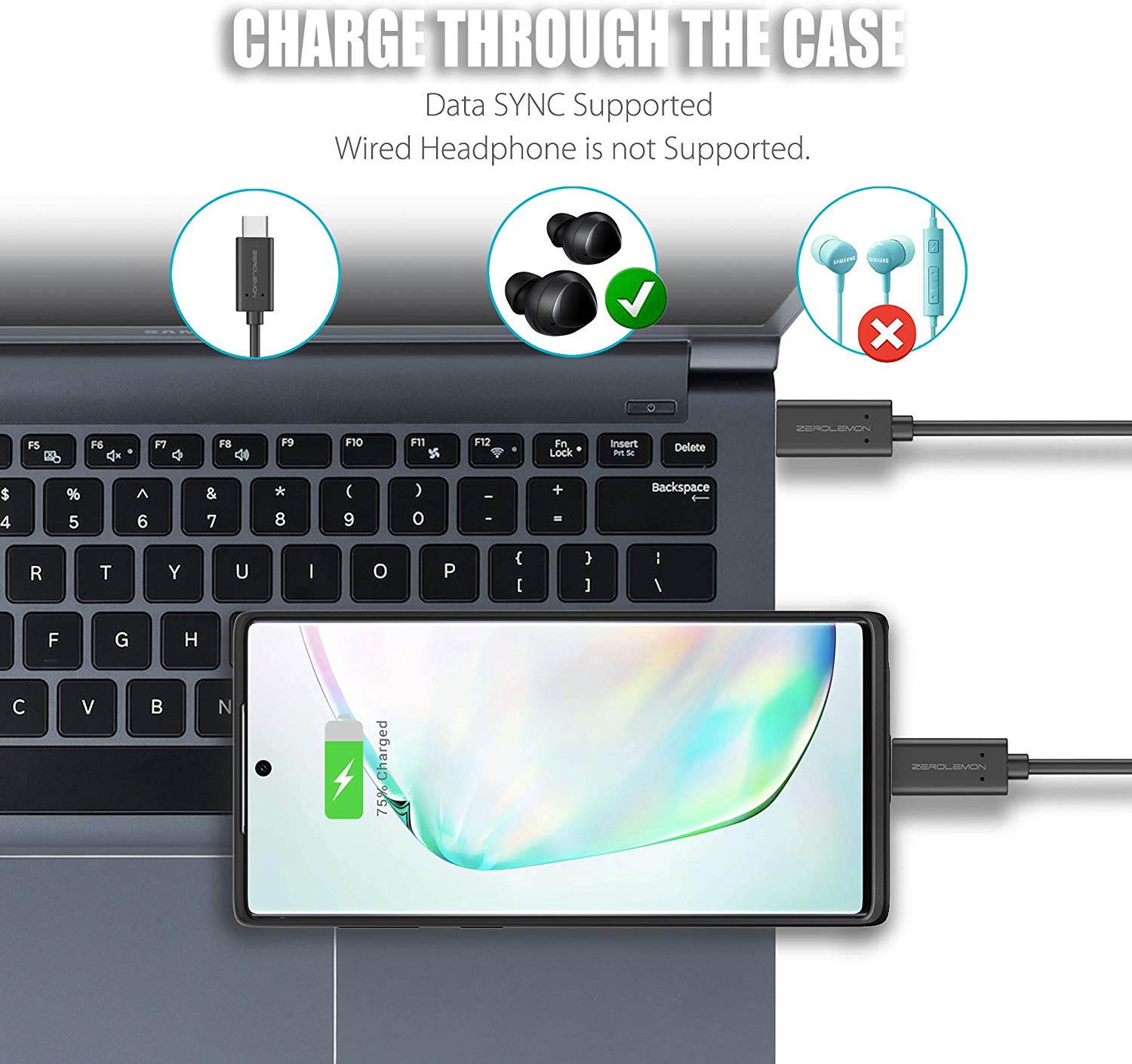 ZEROLEMON Galaxy Note 10 Battery Case with Qi Wireless Charging, 5000mAh Slim Power Portable Extended Rechargeable Battery Charger with Full Edge Protective Case for Galaxy Note 10 - Black