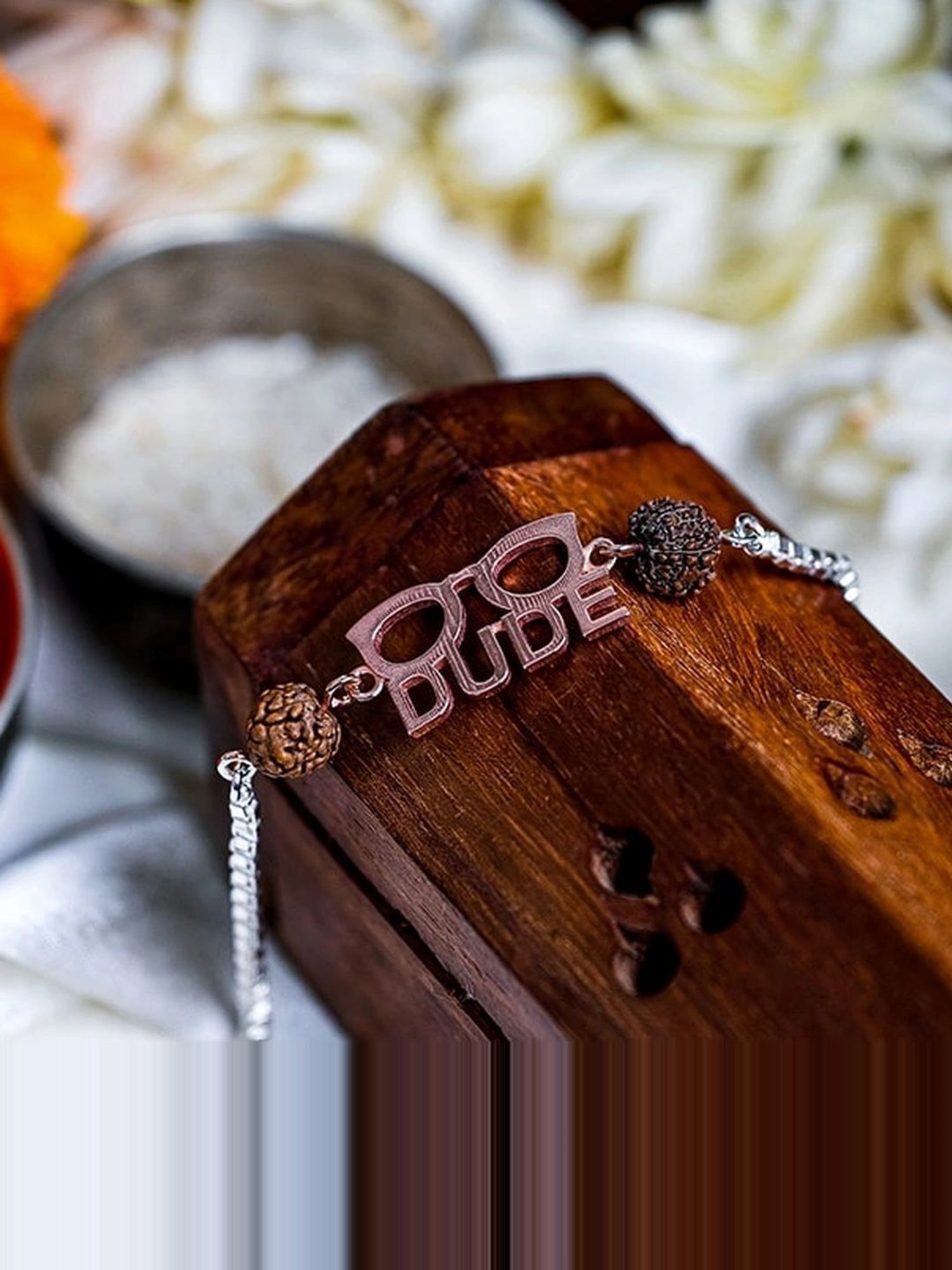 Touch925 Red Rose Dude Glasses Rakhi cum Bracelet in Sterling Silver for Men