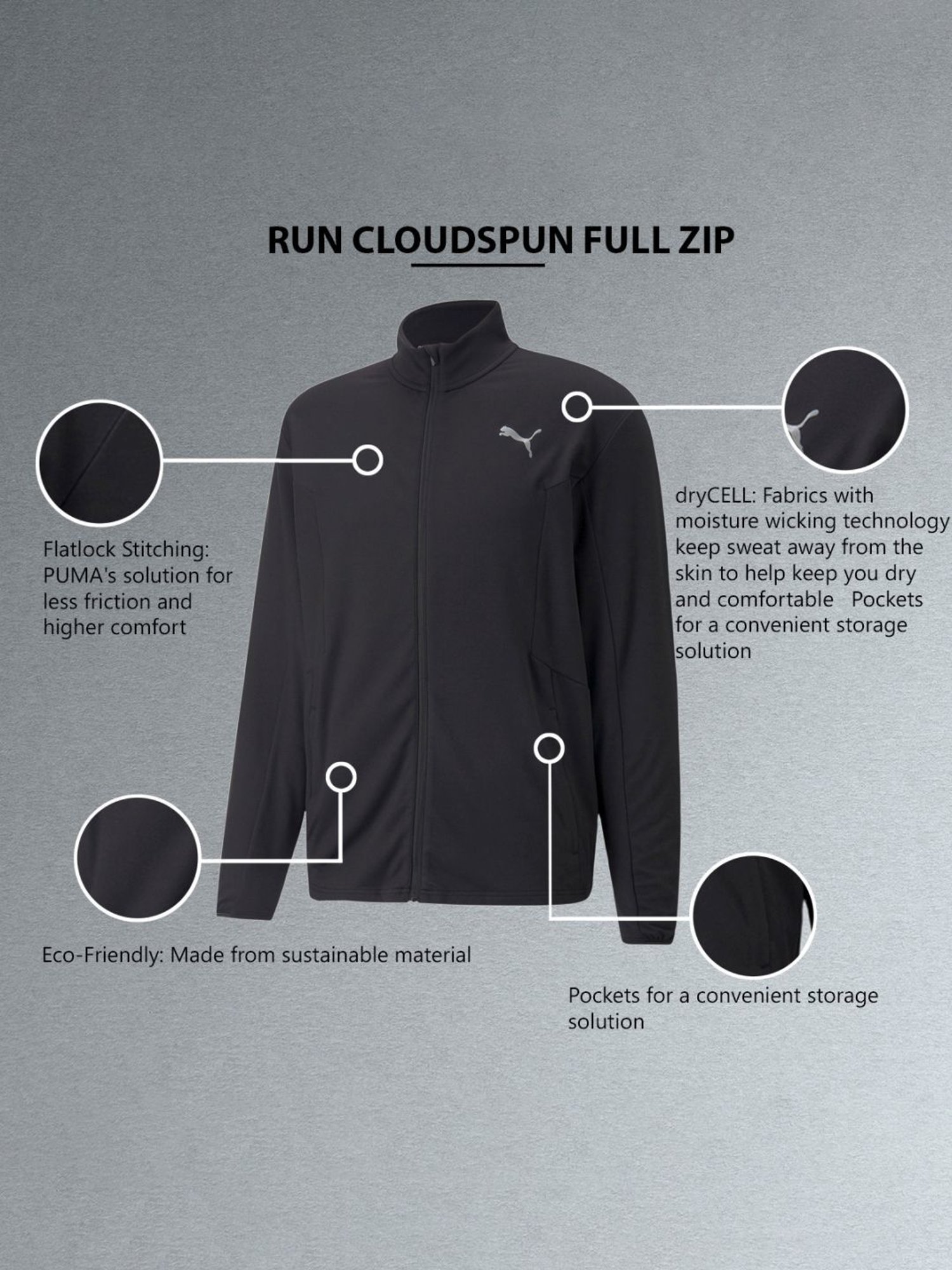 Puma Cloudspun Black Full Sleeves Jacket