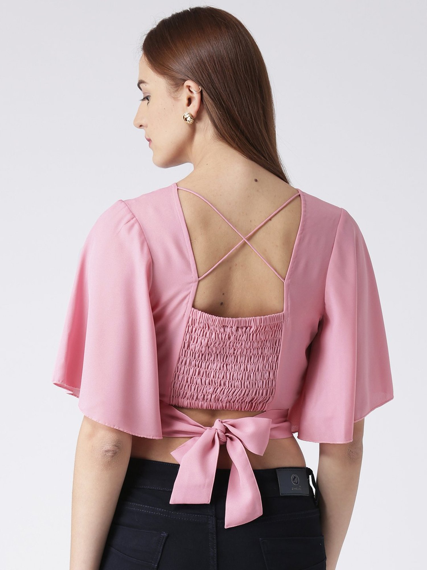 KASSUALLY Pink Relaxed Fit Crop Top