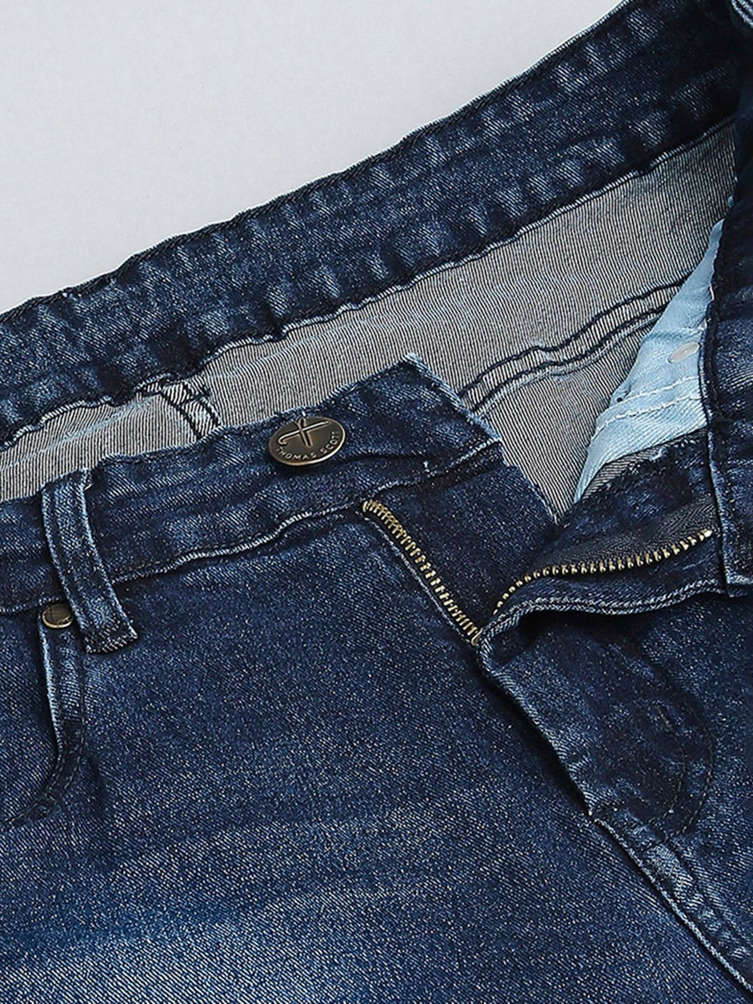 Thomas Scott Blue Slim Fit Lightly Washed Distressed Jeans