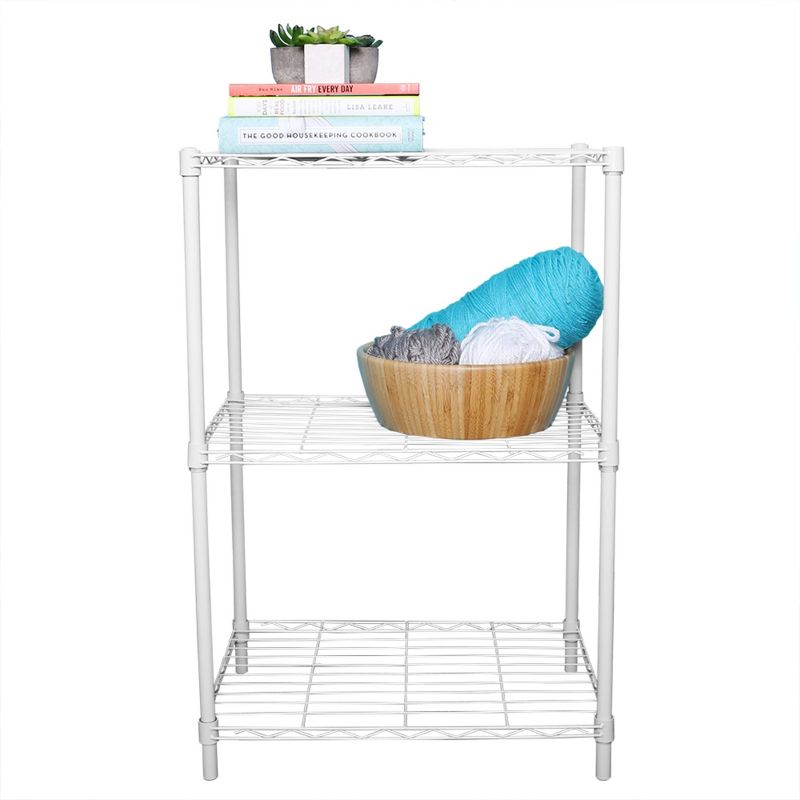 Home Basics 3 Tier Commercial Grade Steel Multi-Purpose Adjustable Wire Shelving Unit with 50 lb Weight Capacity Per Shelf, White