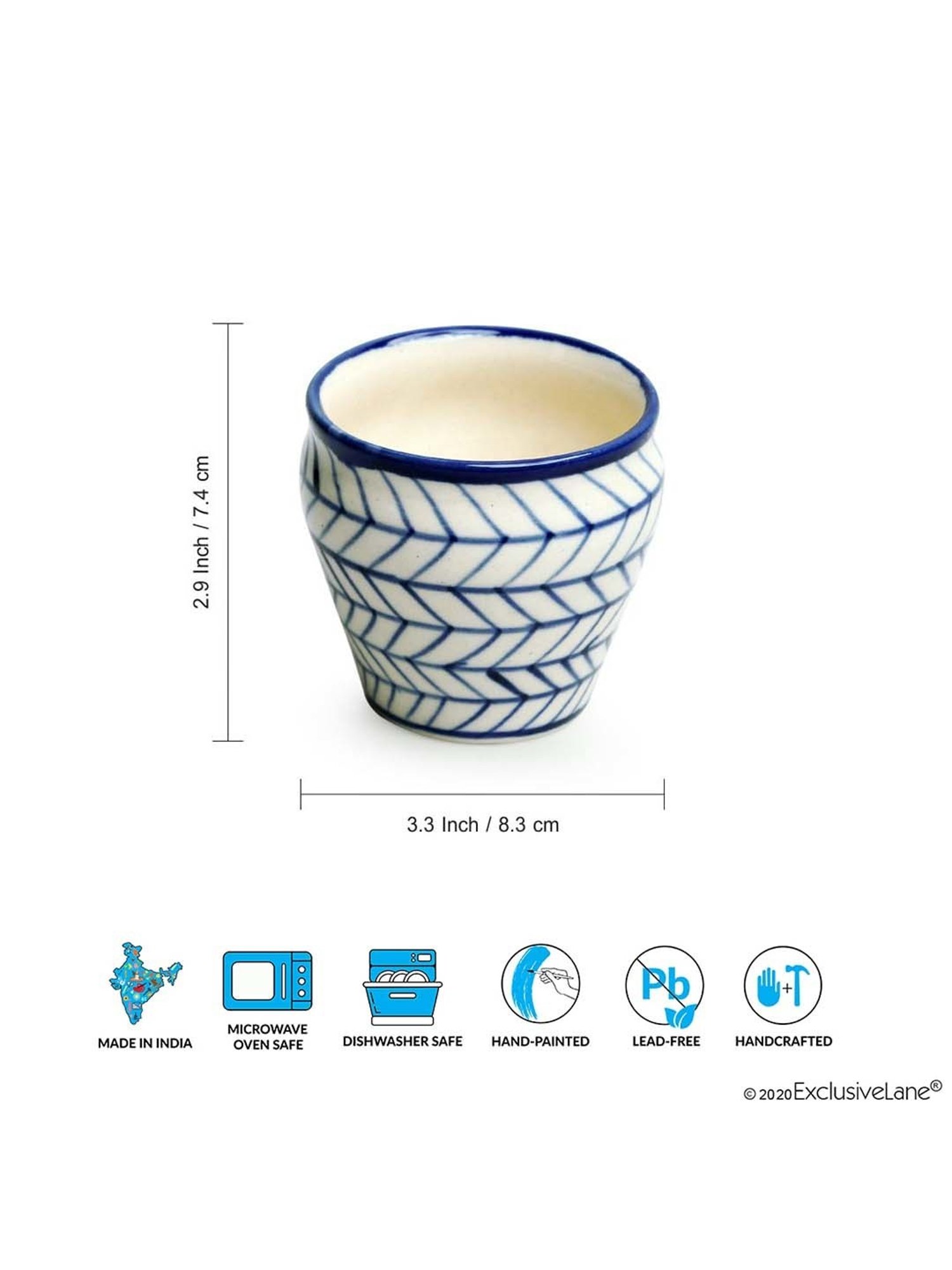 ExclusiveLane Indigo Blue & White Ceramic Hand-Painted Kulhad - Set of 6