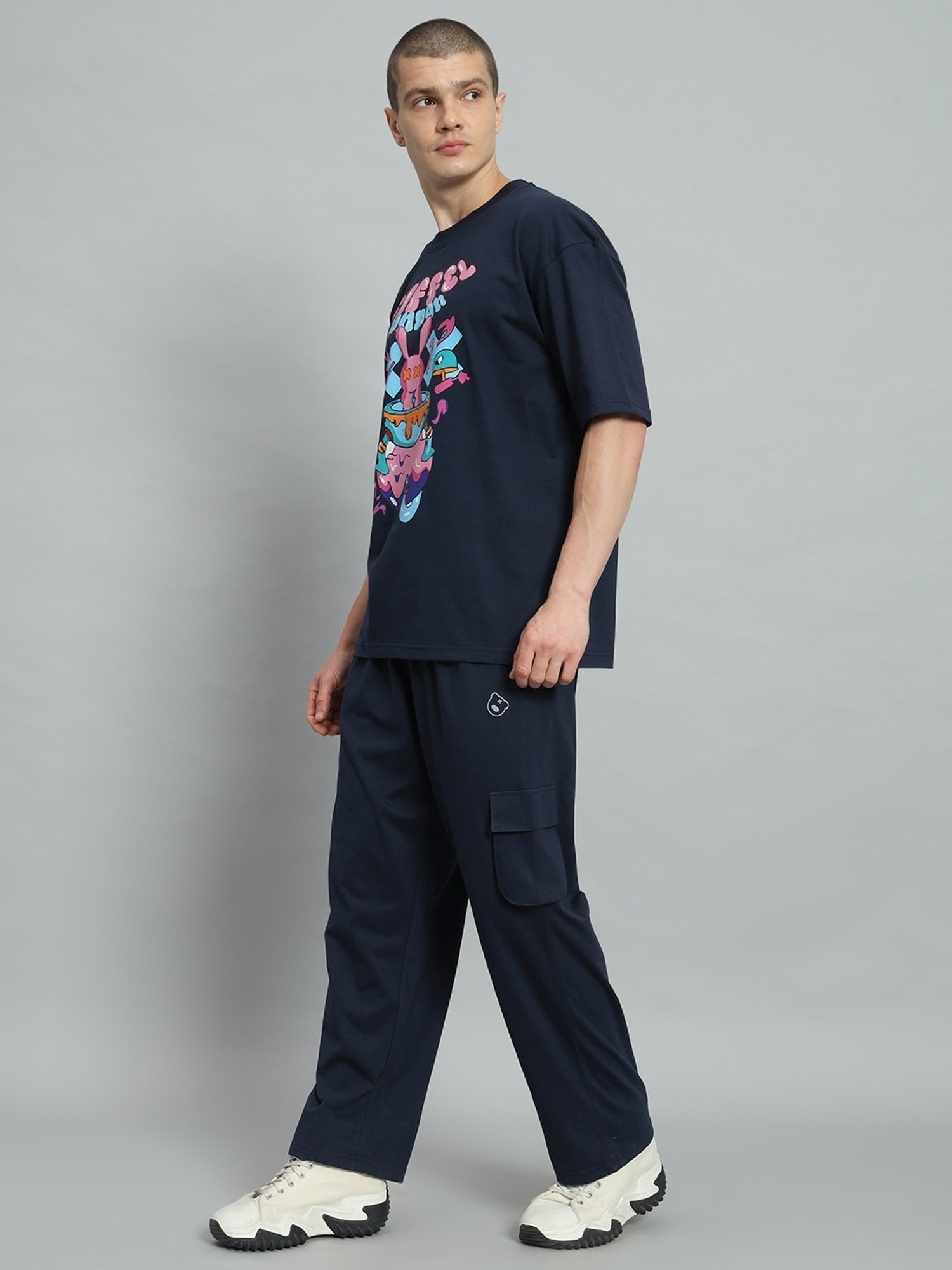 Griffel Navy Blue Cotton Loose Fit Printed Co-Ord Set