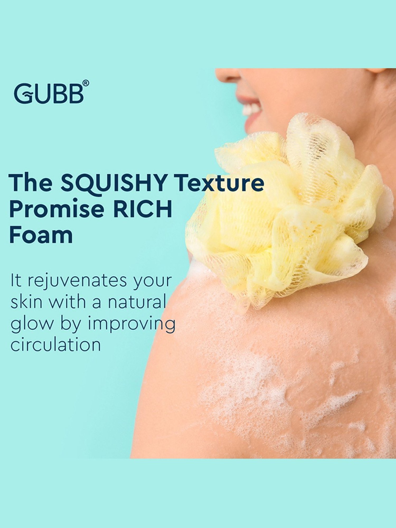 GUBB Luxe Sponge Round Loofah, Bathing Scrubber for Body - Lilac