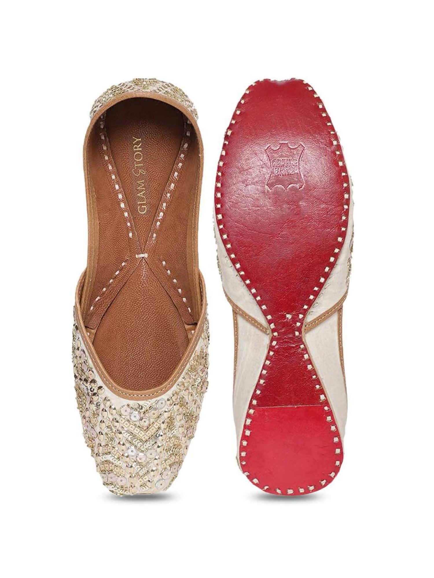 Glam Story Women's White Ethnic Juttis