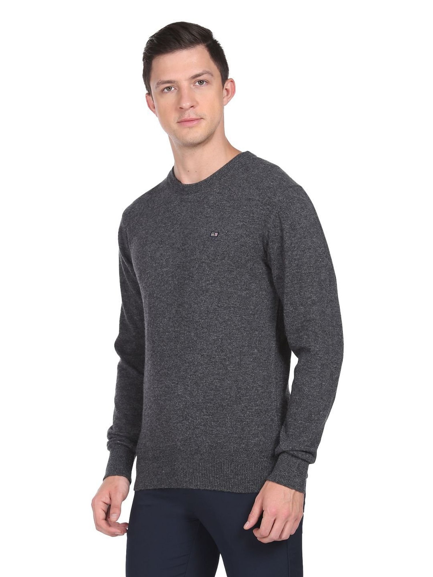 Arrow Sports Grey Regular Fit Texture Sweater