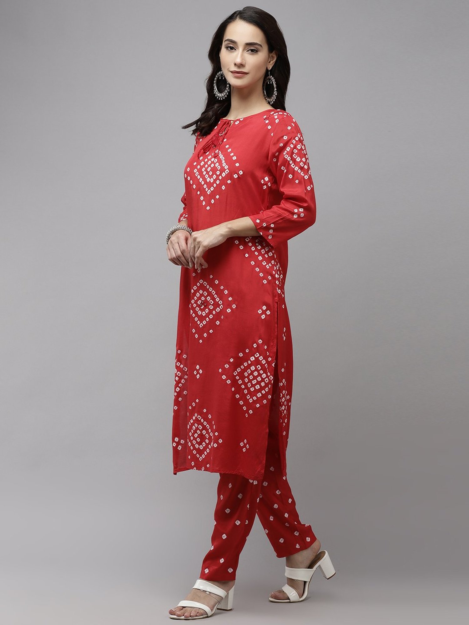 Ishin Red Printed Kurta Pant Set With Dupatta
