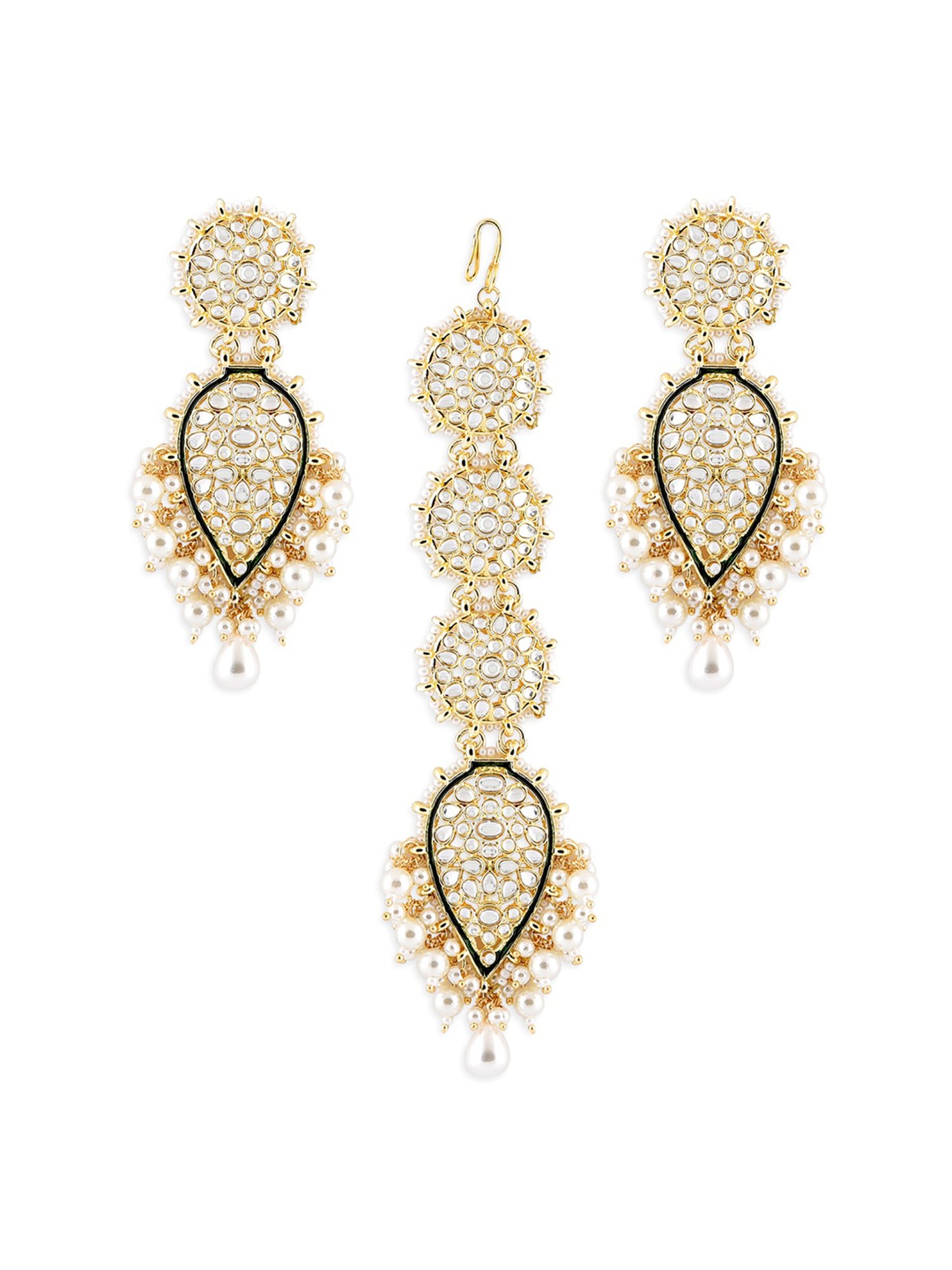 Zaveri Pearls Gold Tone Traditional Kundan Dangle Earring & Maangtikka Set-ZPFK11230
