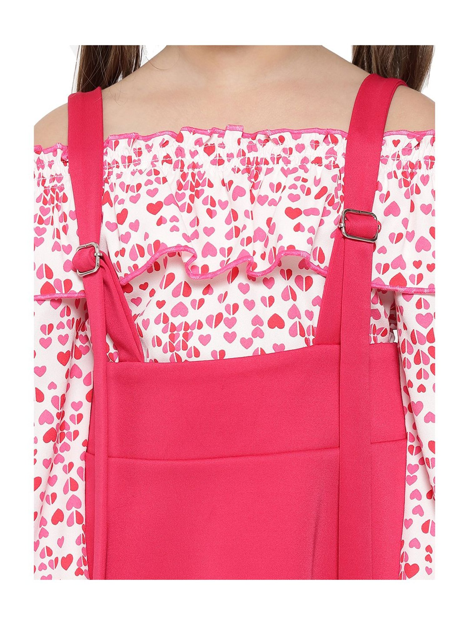 Nauti Nati Kids Pink & White Printed Top With Dungaree