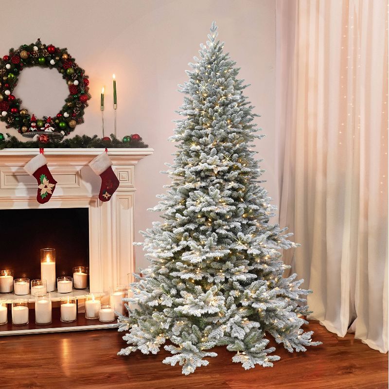 7.5ft Puleo Pre-Lit Full Flocked Royal Majestic Douglas Fir Down-Swept with Sure Lit Clear Incandescent Lights