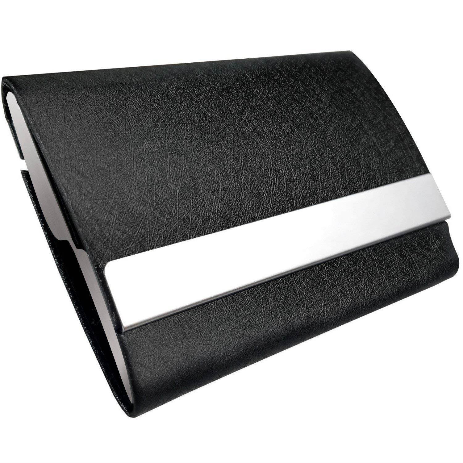 Business Card Holder By Apor - Oracle Grain Leather Business Card Case with Magnetic Shut To Keep Business Cards in Mint Condition - Black