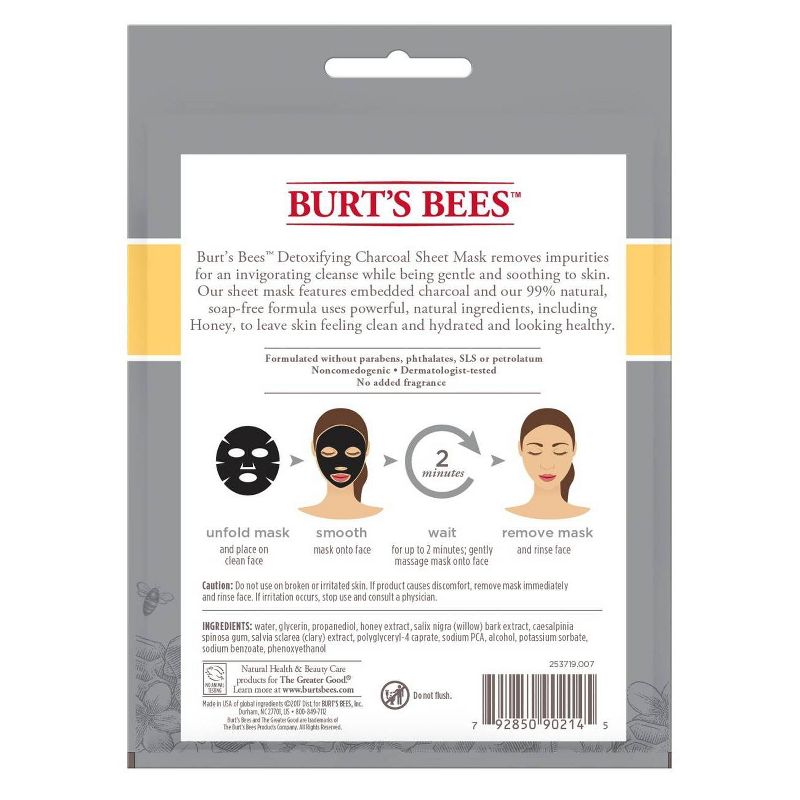 Burt's Bees Detoxifying Charcoal Sheet Face Mask - 1ct - 0.33oz