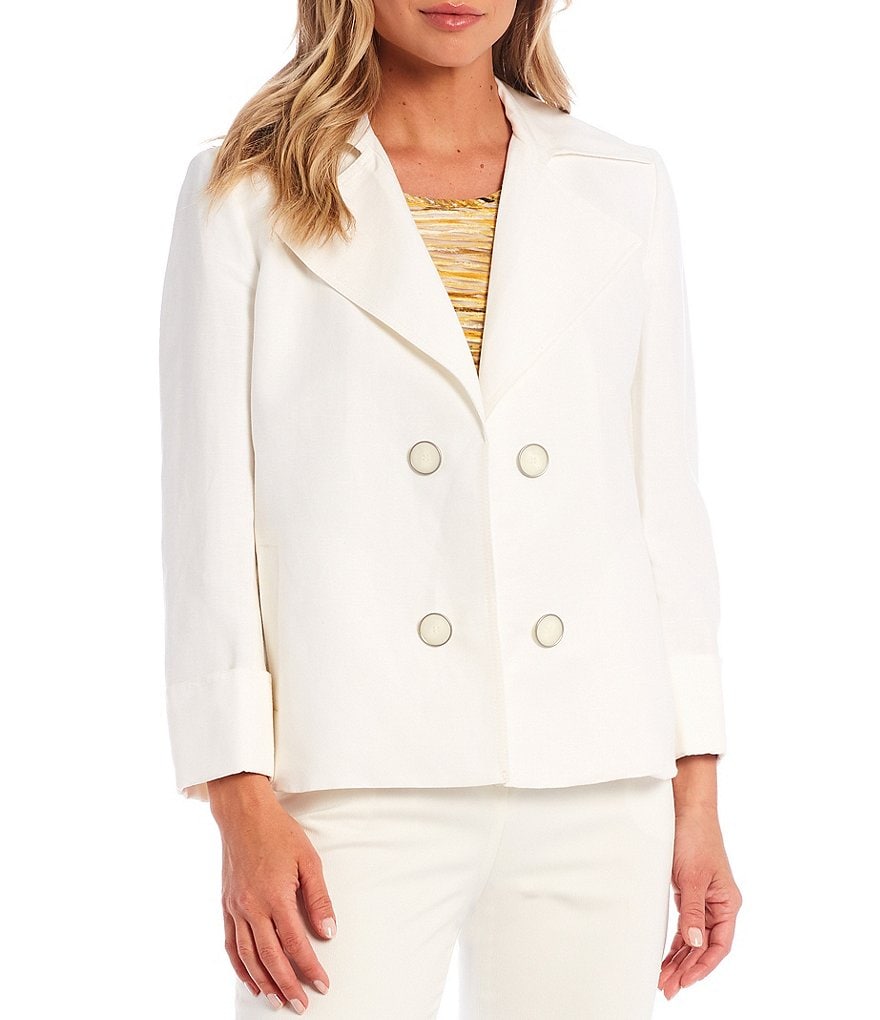 Kasper Petite Size Faux Double Breasted Linen Blend Jacket