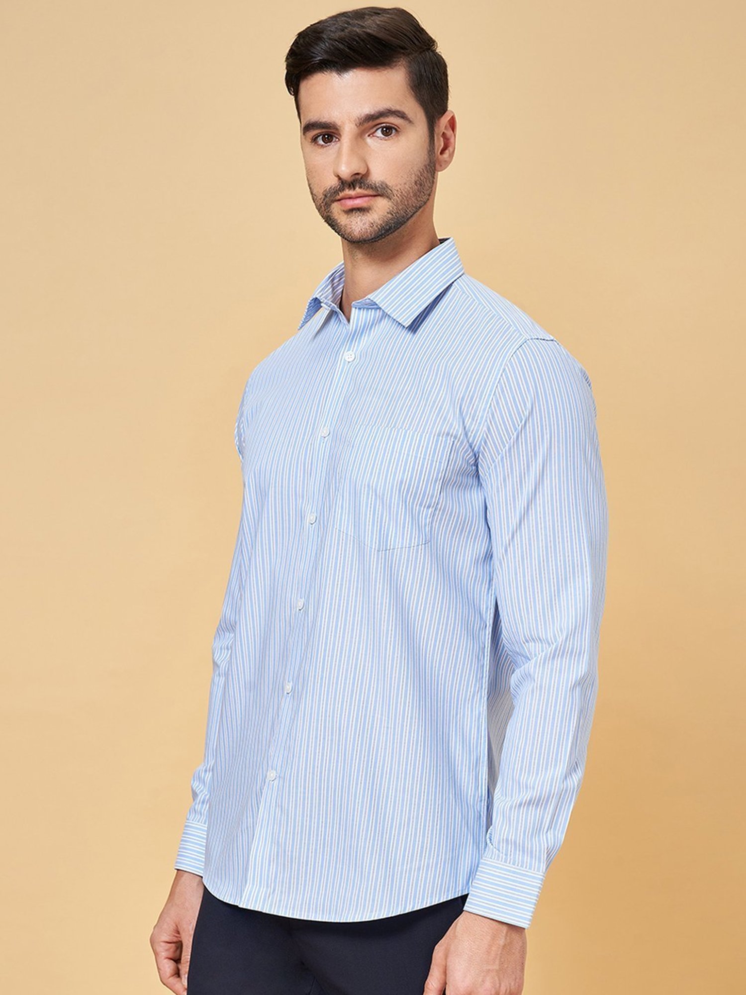 Peregrine by Pantaloons Cornflower Blue Cotton Regular Fit Striped Shirt