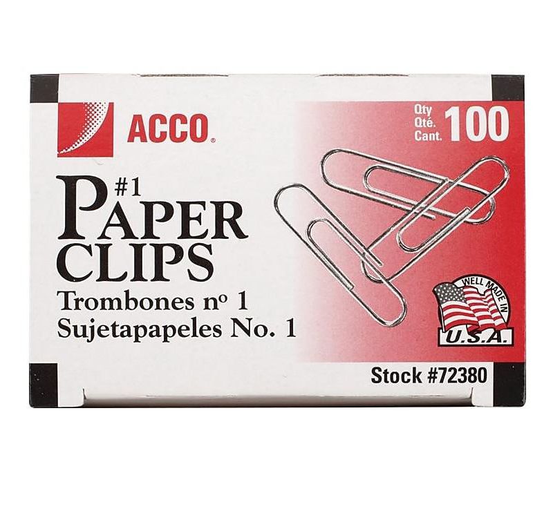 ACCO Economy #1 Paper Clips Silver 100/Box 10 Boxes/Pack (A7072380) 126474