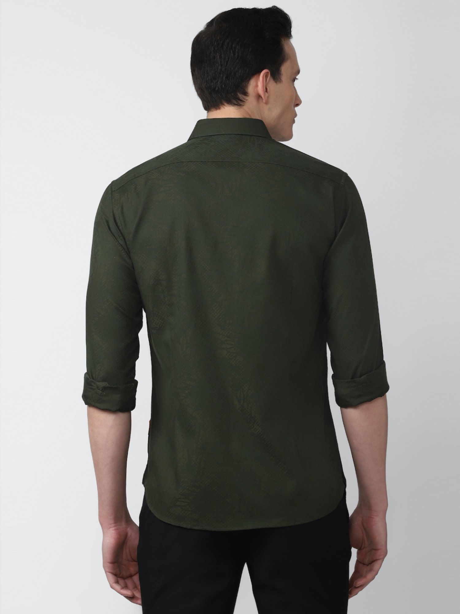 V Dot Green Cotton Slim Fit Printed Shirt