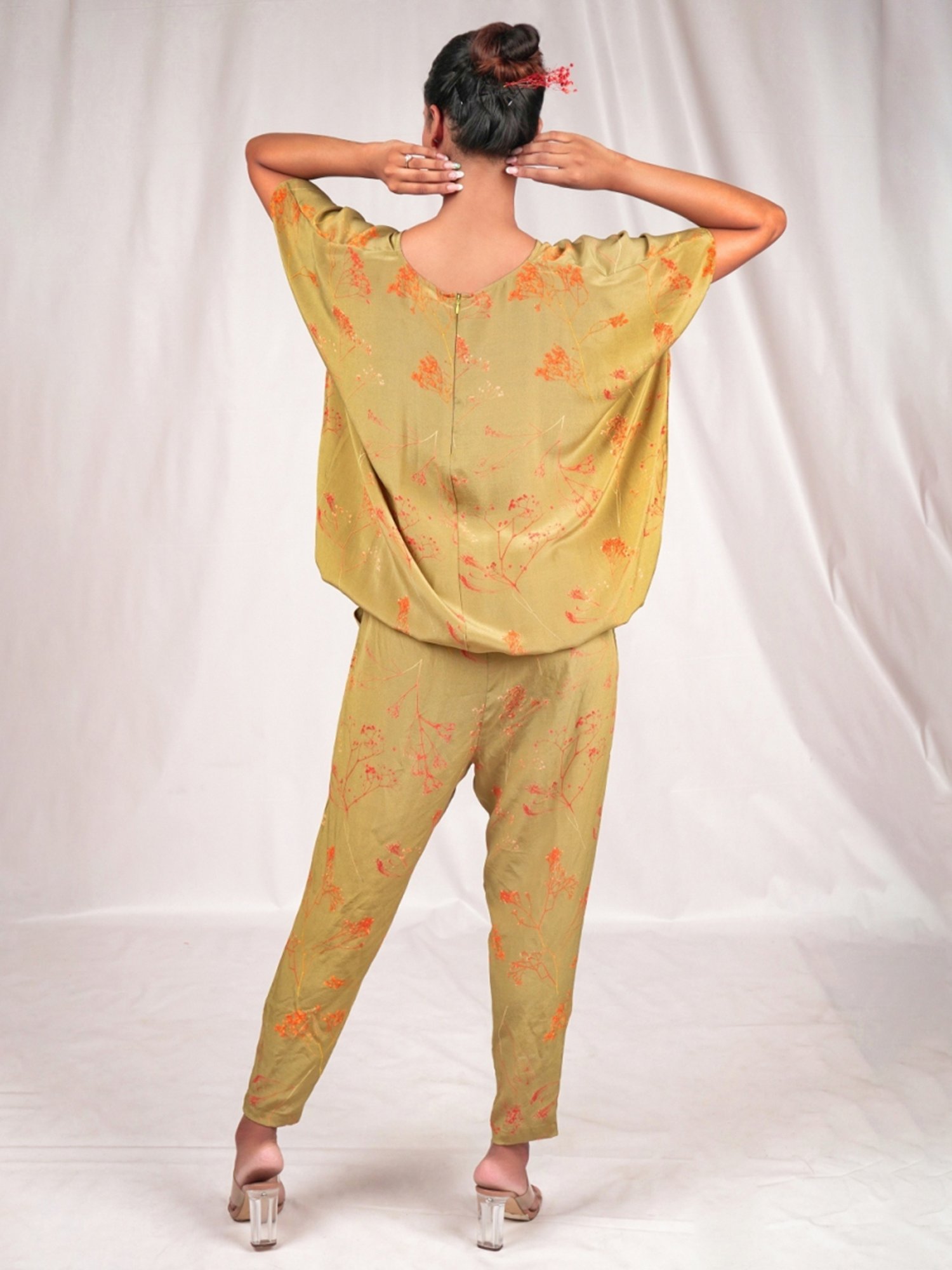 Seesa Green Spring Summer Loose-fit Printed Jumpsuit