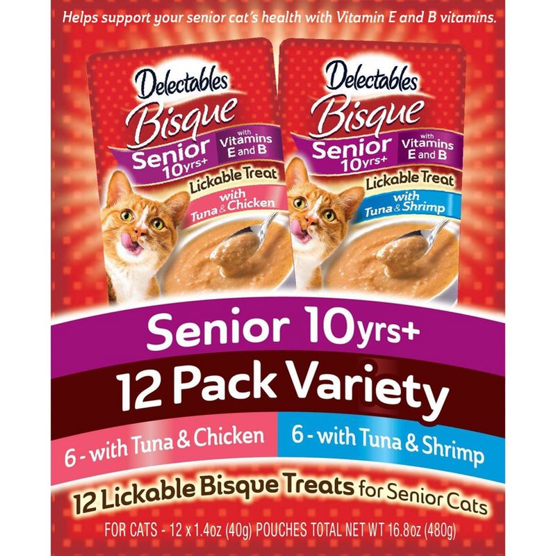 Hartz Delectables Bisque Senior Tuna, Chicken & Shrimp Cat Treats Variety Pack - 1.4oz/12ct
