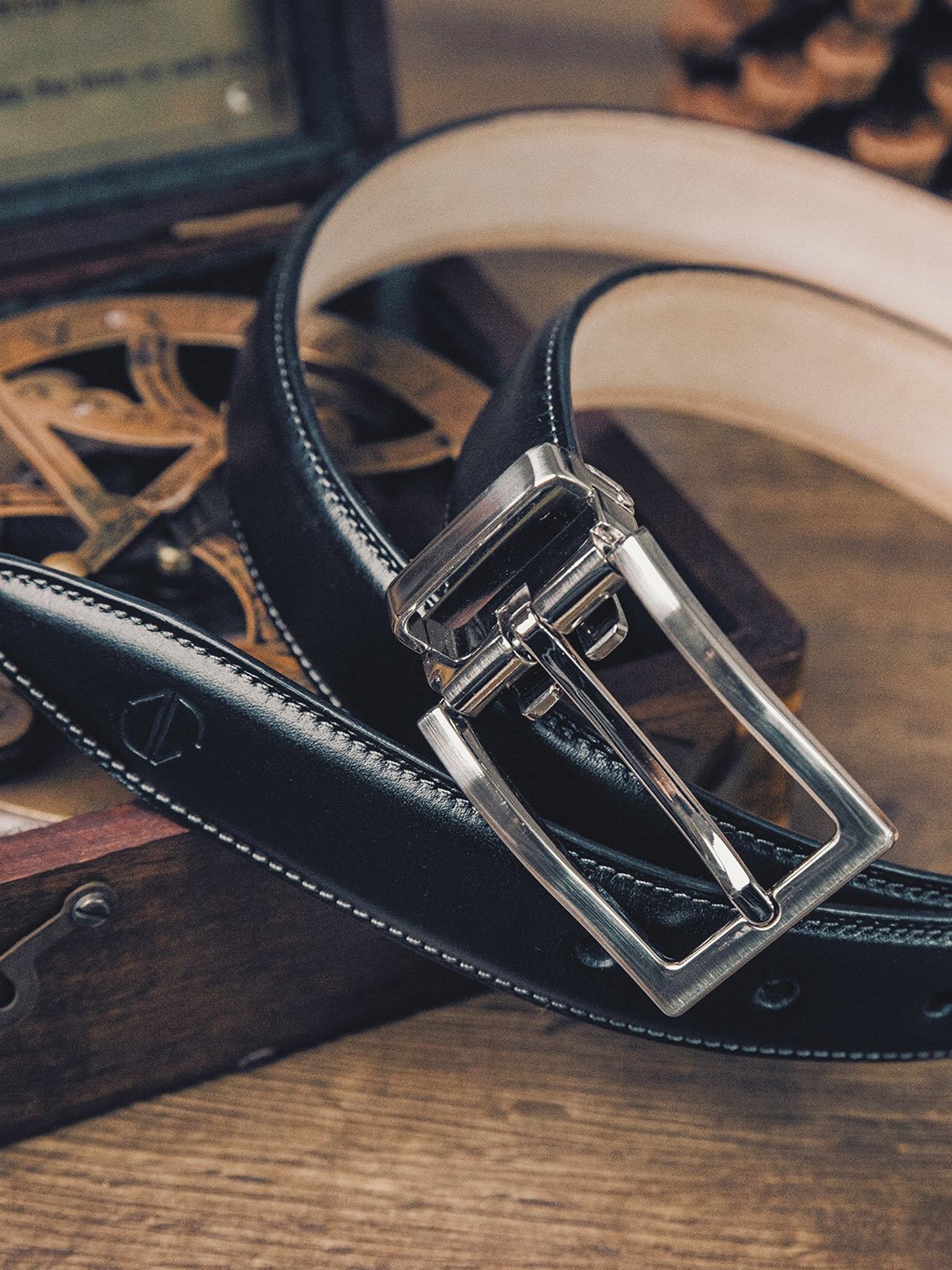 James Aston Black Leather Waist Belt for Men