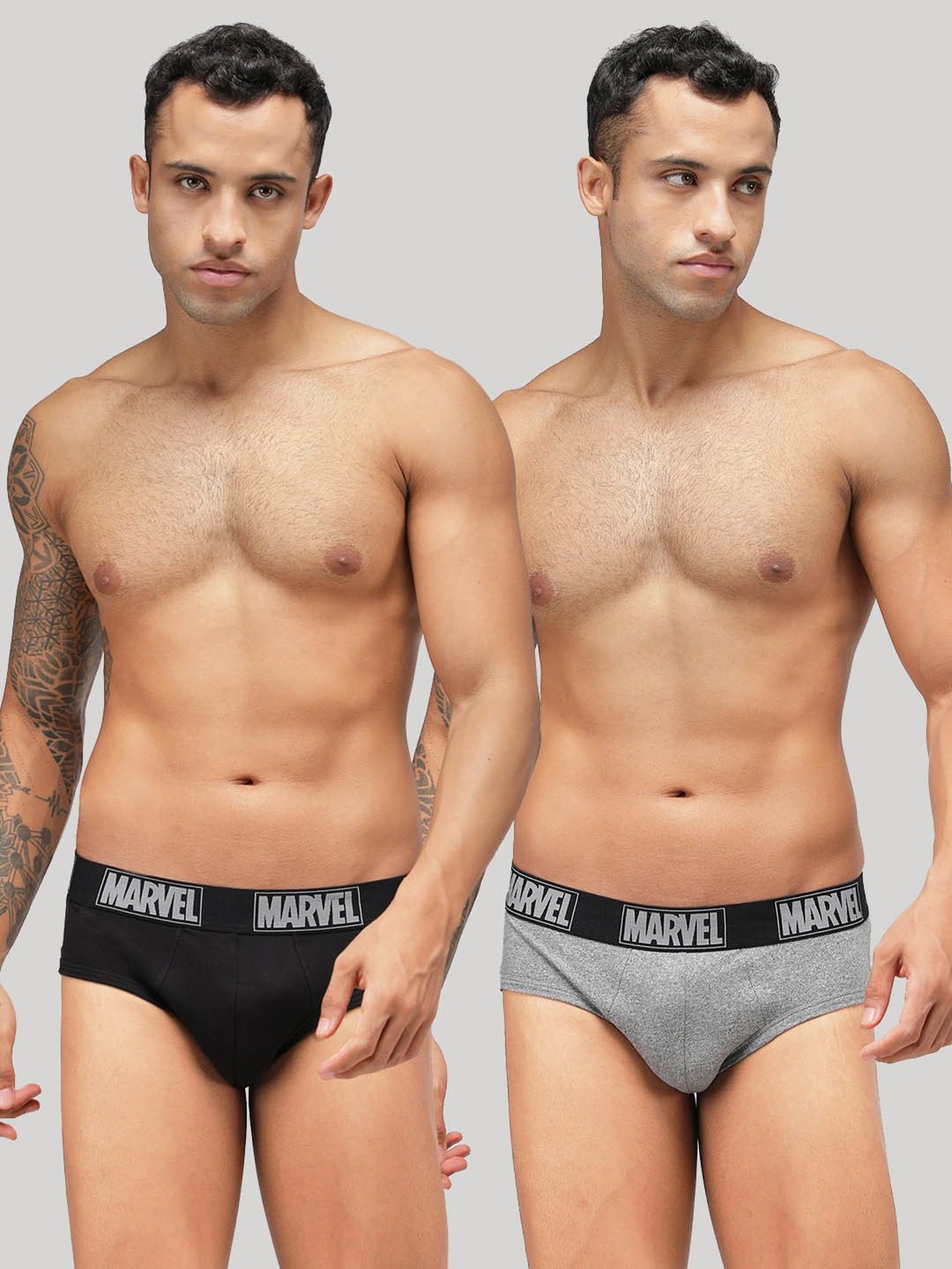 Zoiro Grey Jaspe & Black Regular Fit Briefs - Pack Of 2