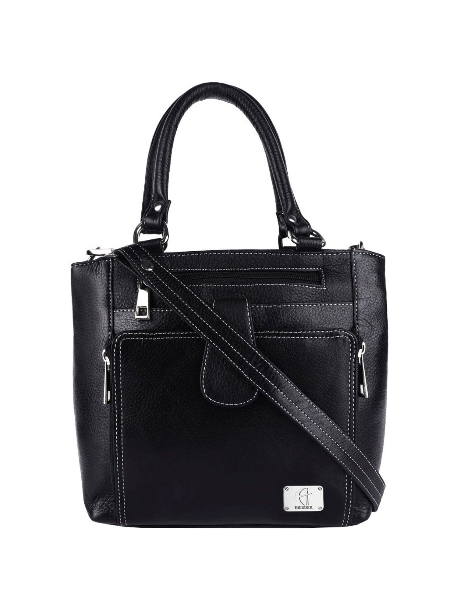 HiLEDER Black Solid Medium Handbag