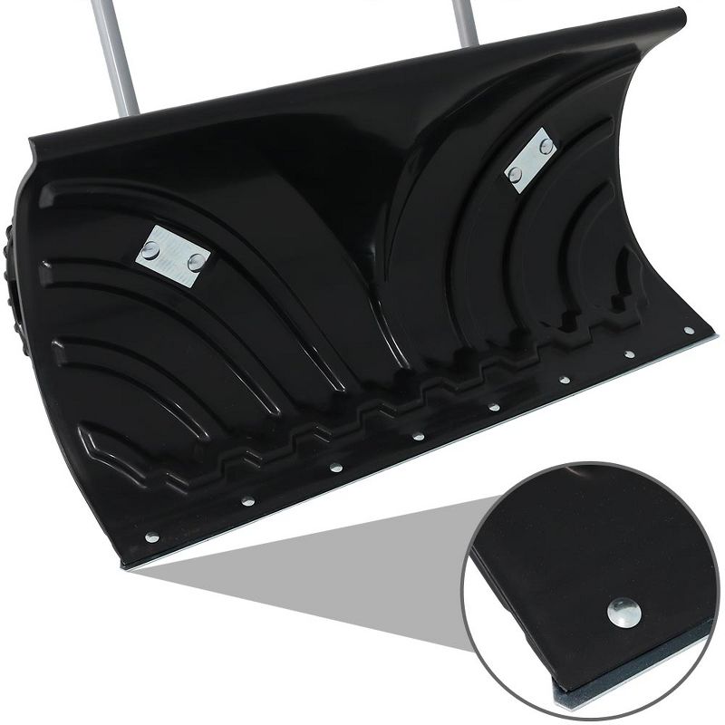 CASL Brands Outdoor Heavy-Duty Rolling Snow Plow Pusher Shovel with Plastic Wheels and Adjustable Aluminum Handle - 26"