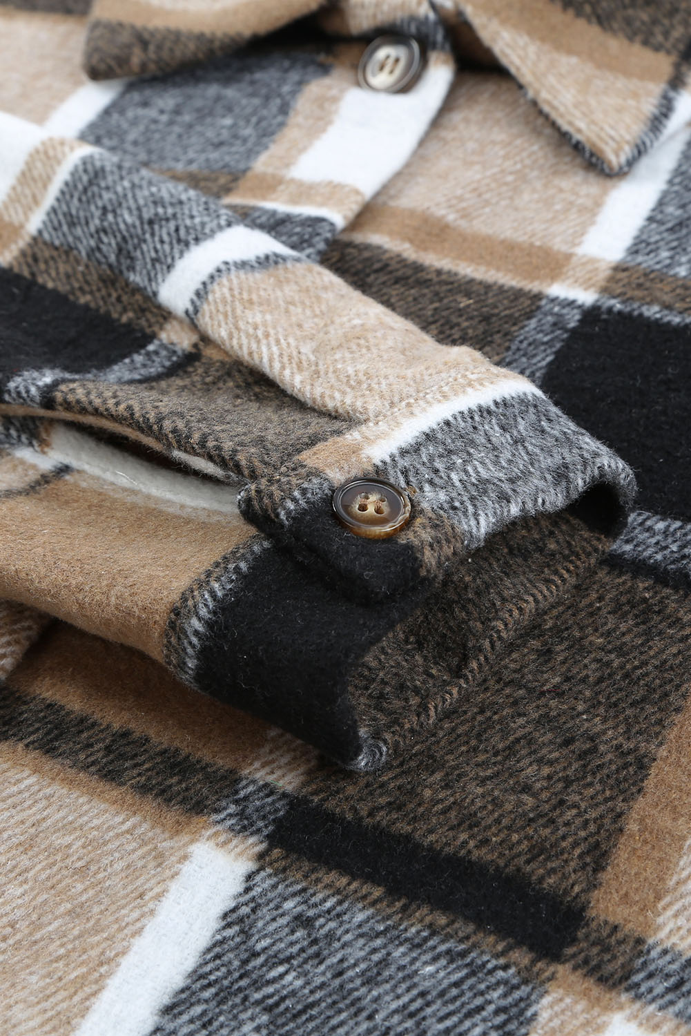 Brown Plaid Button Up Long Sleeve Flannel Shacket