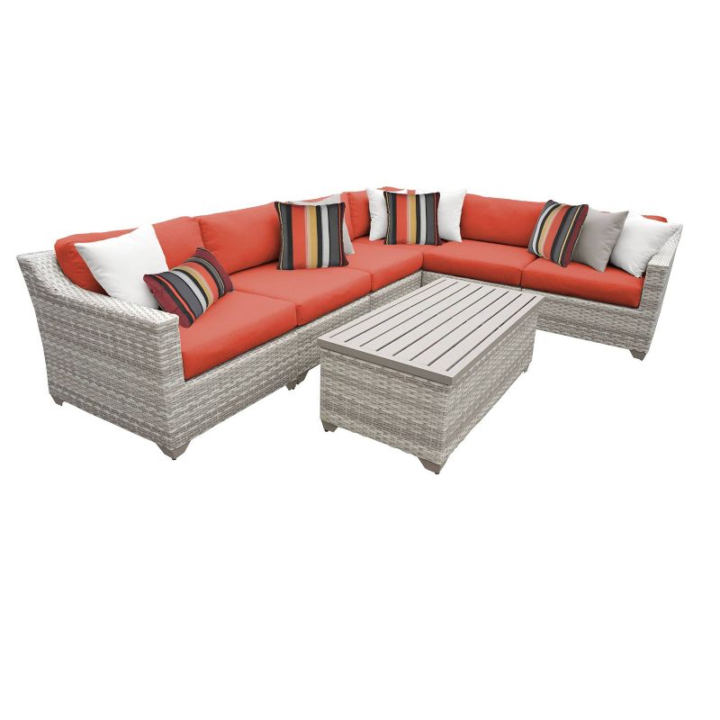 Fairmont 7pc Patio Sectional Seating Set with Cushions - Tangerine - TK Classics