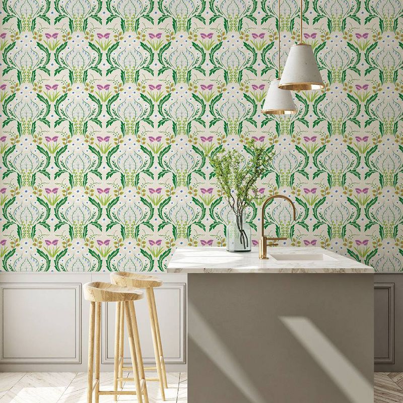 Tempaper Scandi Floral Peel and Stick Wallpaper Botanical Green