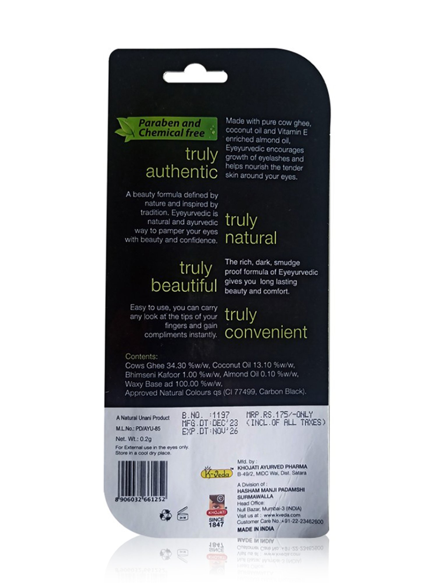 Khojati K-Veda Eyeyurvedic Kohl Liner Black - 0.2 gm