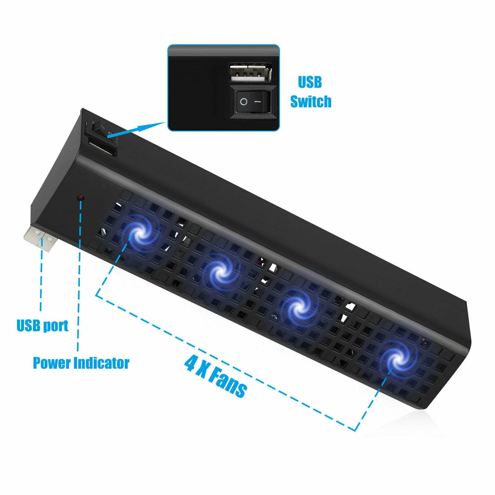 4-Fan External Front Intercooler USB Extra Cooling System Cooler for  PS3