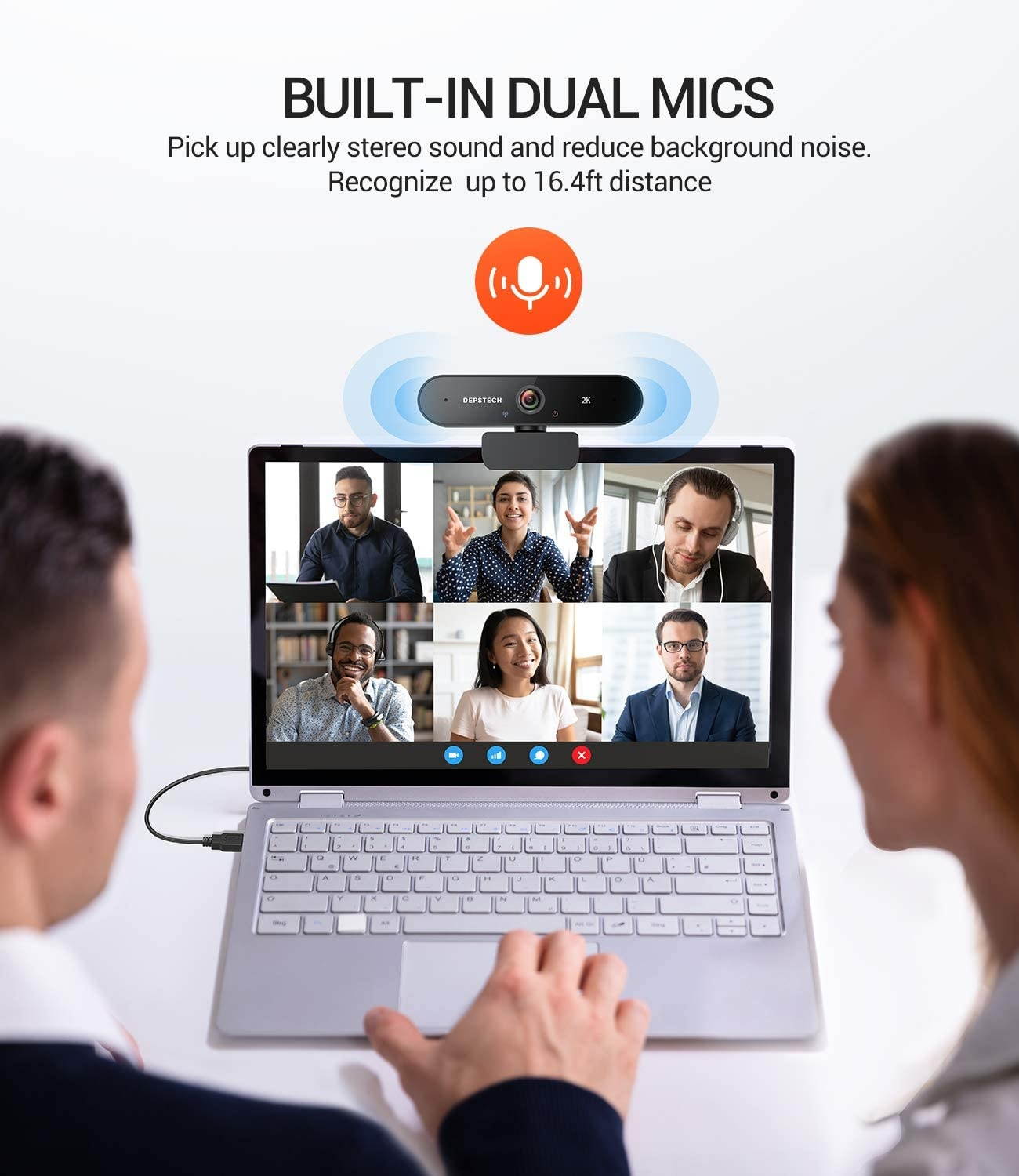 2K Webcam with Dual Microphone, 4MP QHD Web Camera with Auto Light Correction for Video Calling Recording Conference/Zoom Meeting/Online Teaching/YouTube Skype FaceTime/Gaming