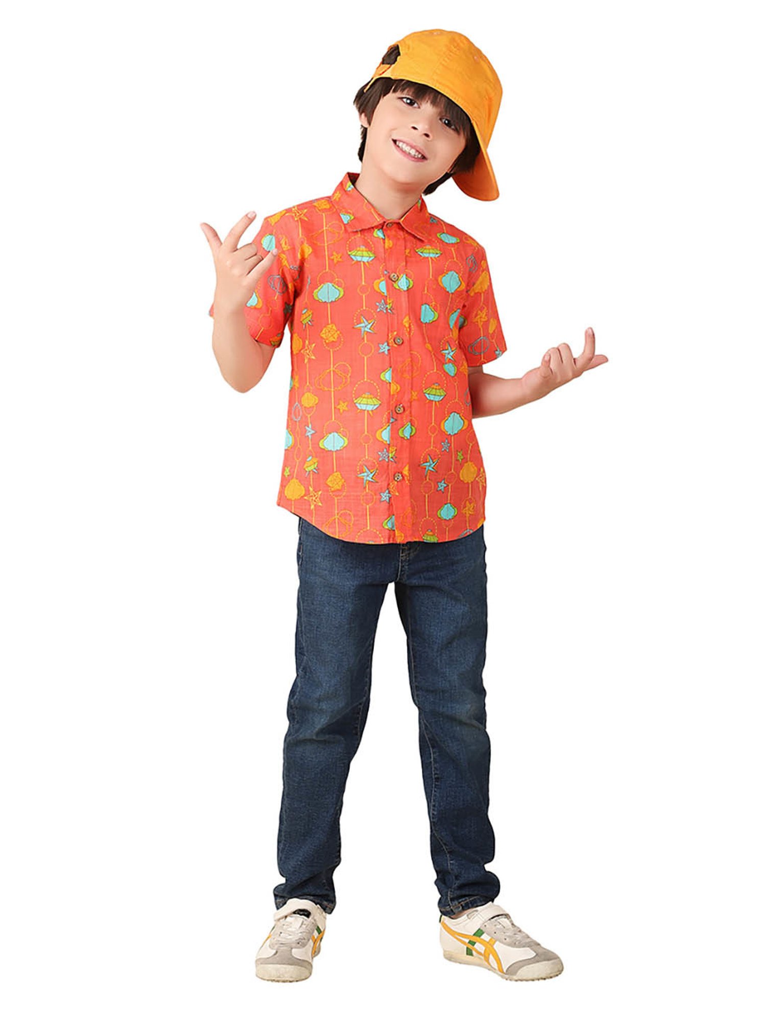 Fabindia Kids Coral Printed Shirt