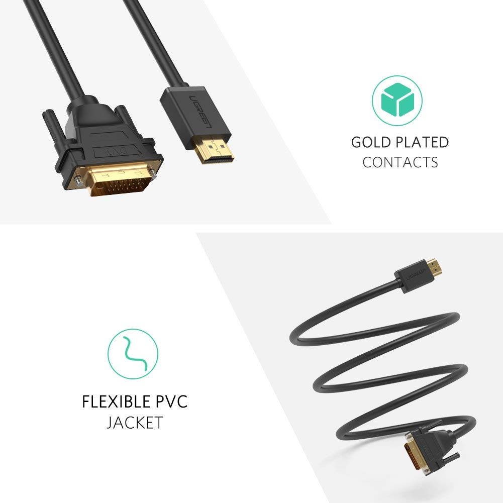 3 ft HDMI to DVI Cable Bi Directional DVI-D 24+1 Male to HDMI Male High Speed Adapter Cable Support 1080P Full HD for Raspberry Pi, Roku, Xbox One, PS4 PS3, Graphics Card, Nintendo Switch etc 3FT