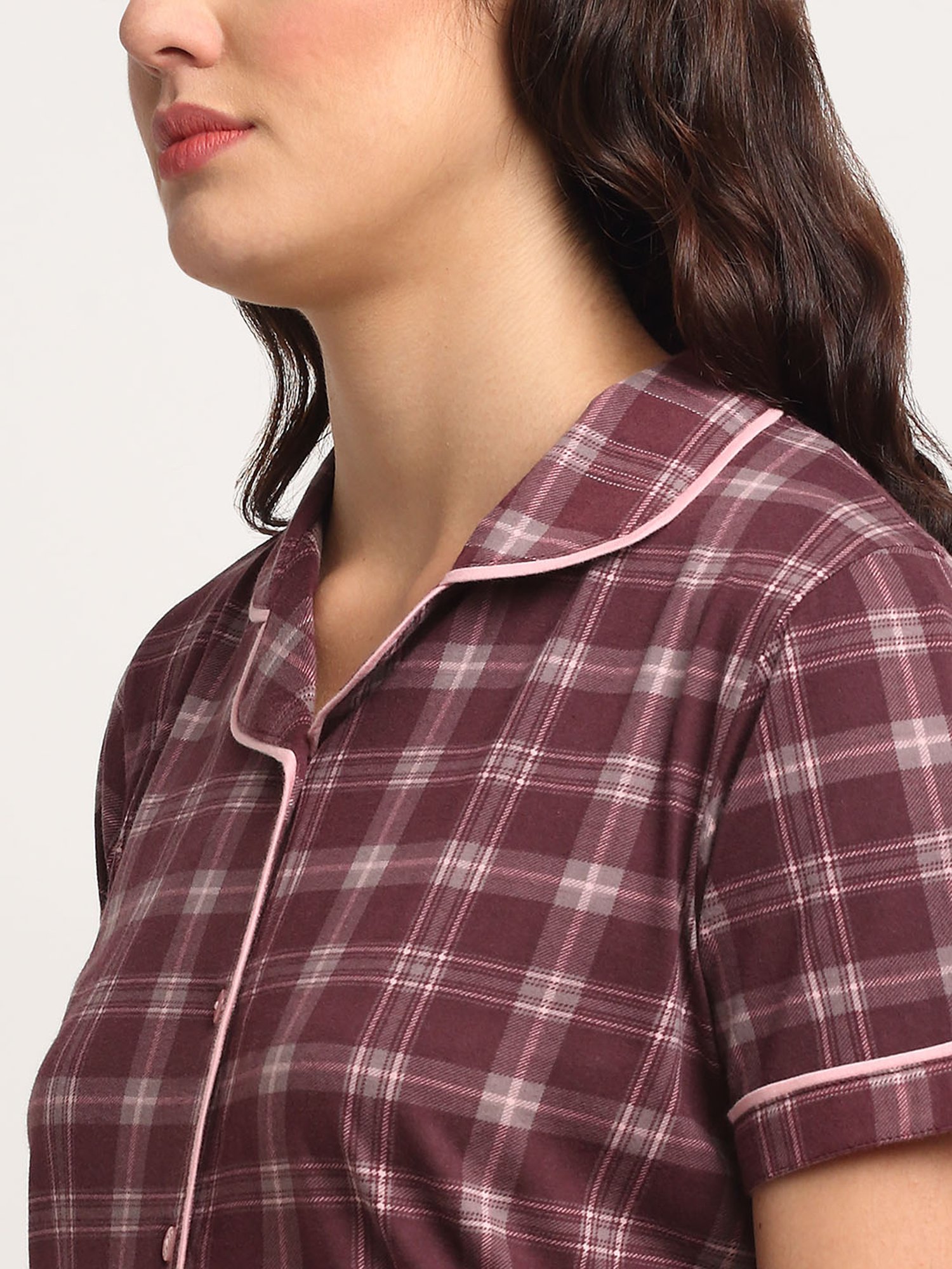 Kanvin Maroon Checks Shirt with Pyajmas