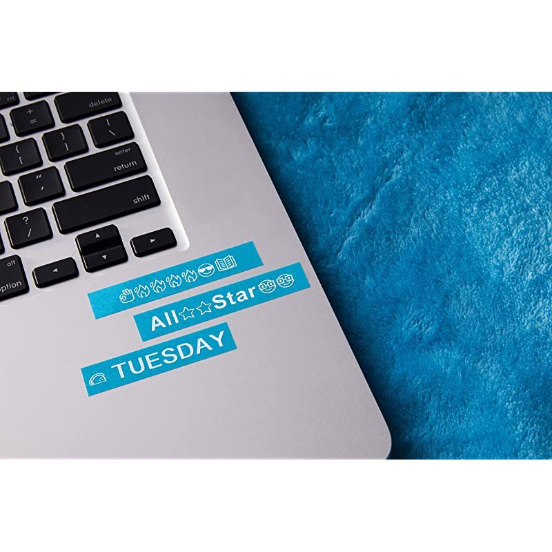 COLORPOP Authentic Label Maker Tape, 1/2" W x 10' L, White Print on Blue Glitter, D1 Standard