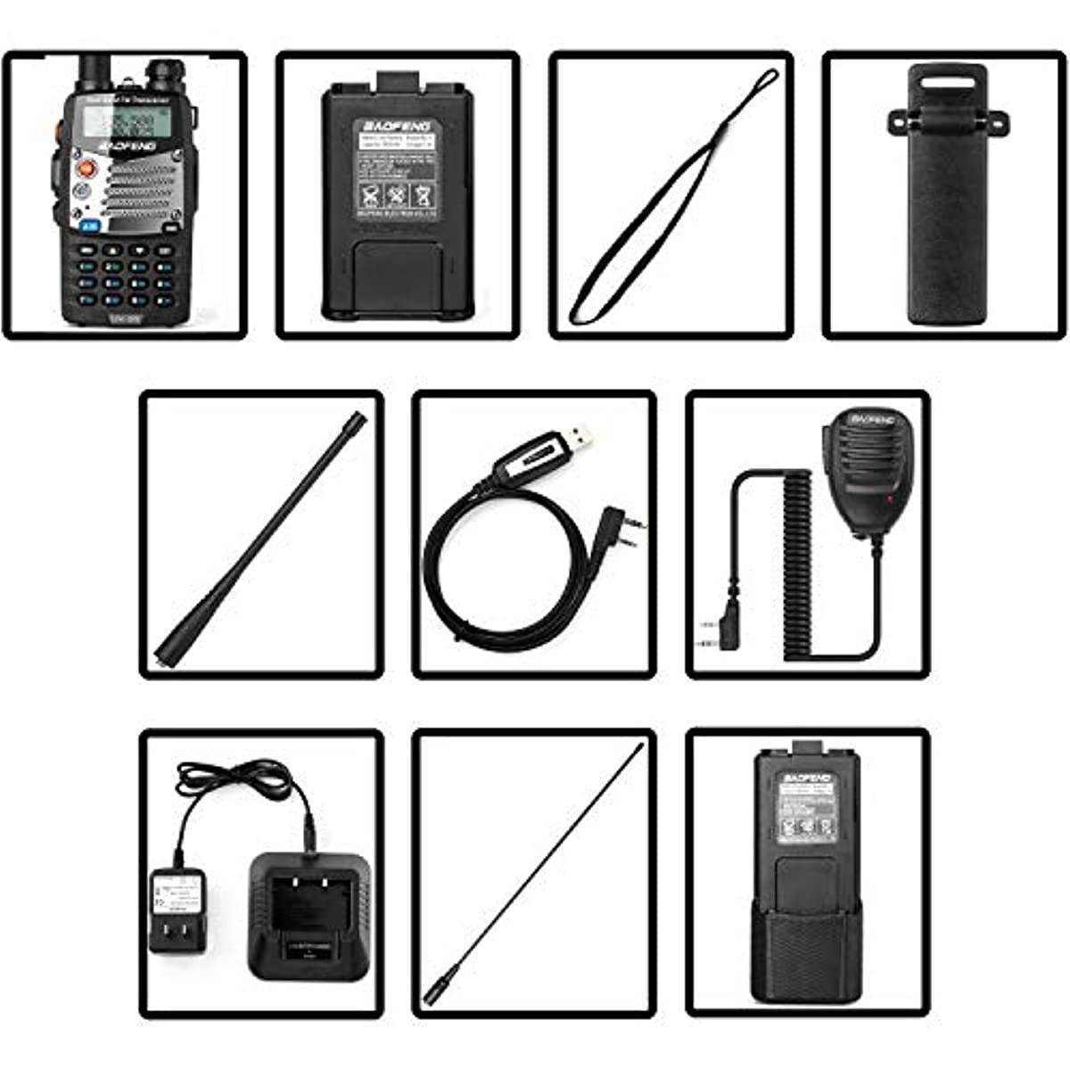 BaoFeng (UV-5R Pro) Ham Radio Handheld Walkie Talkies UHF VHF Dual Band 2-Way Radio Full Kit with an Extra 3800mAh Battery, Earpiece and Programming Cable (1 Pack)