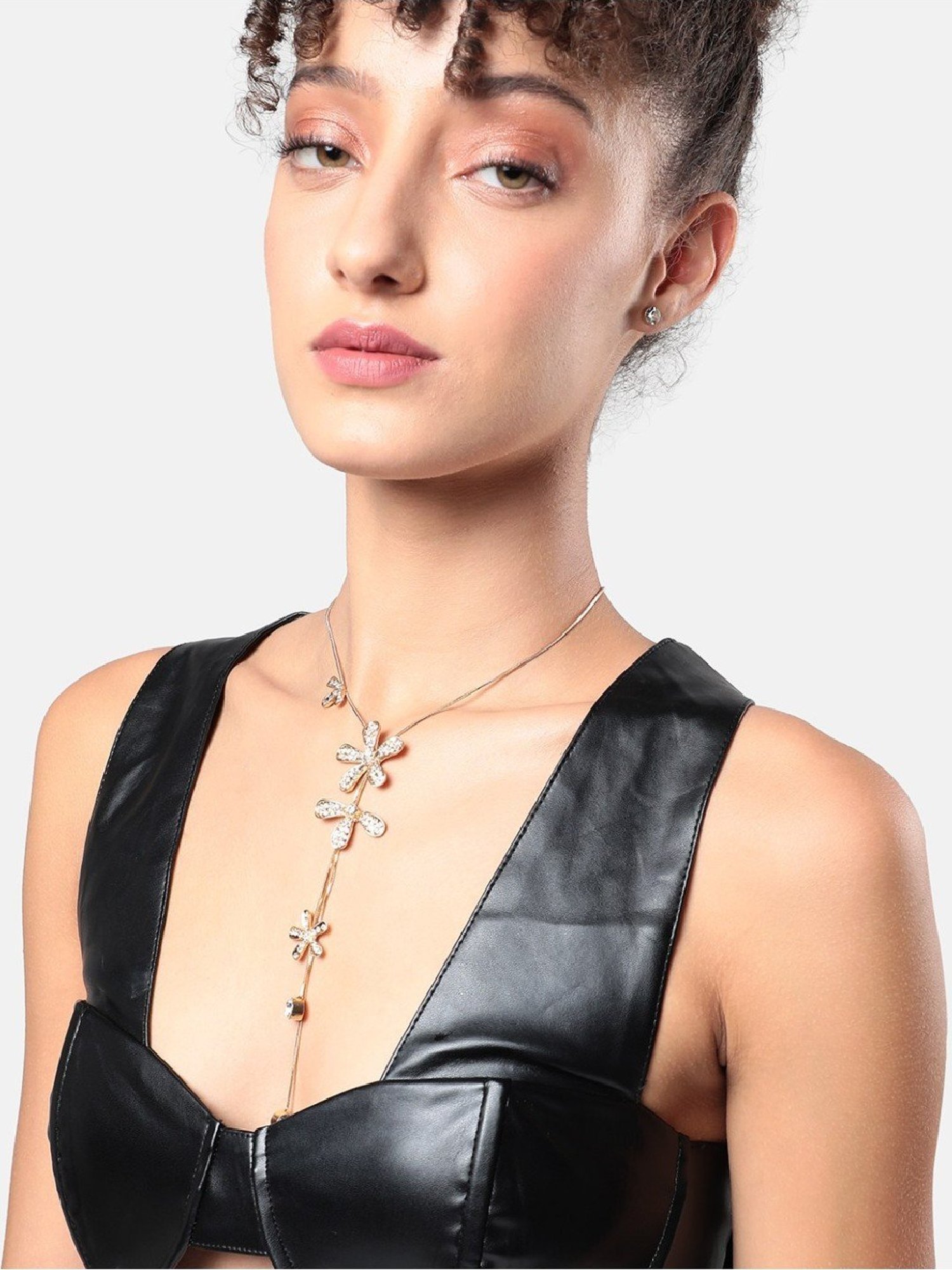 Sohi women's flower drop negligee necklace chalice silver