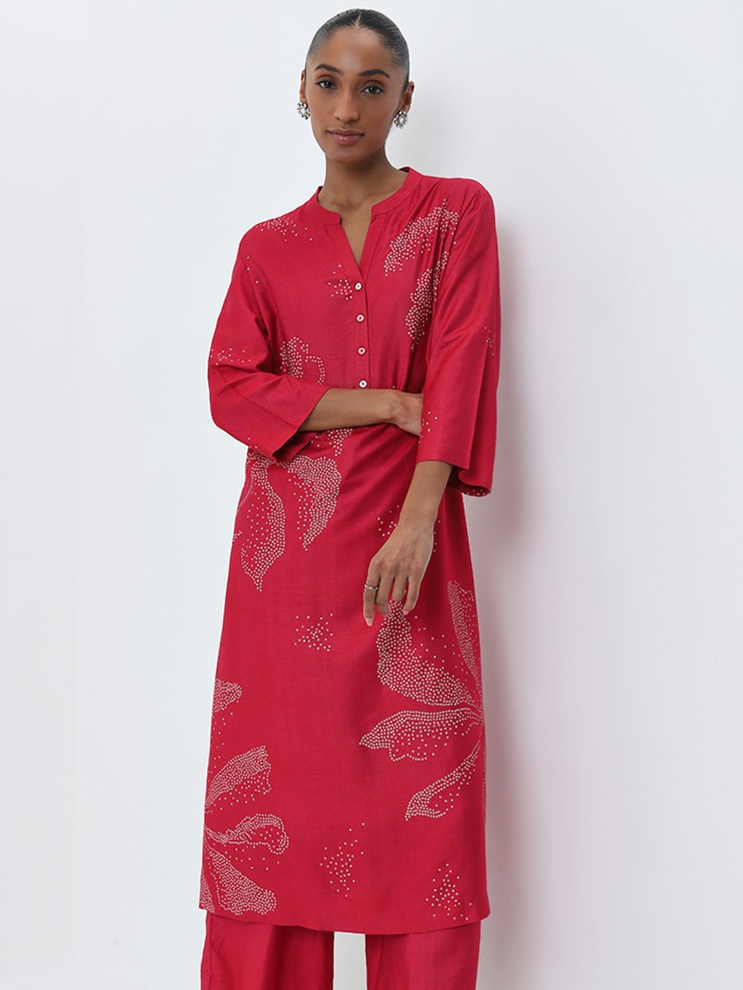 Zuba by Westside Magenta Bandhani Printed A-Line Kurta